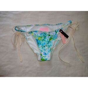 Victoria’s Secret ~ White & Blue Floral Bikini Bottoms w/ Knit Ties ~ Medium NWT